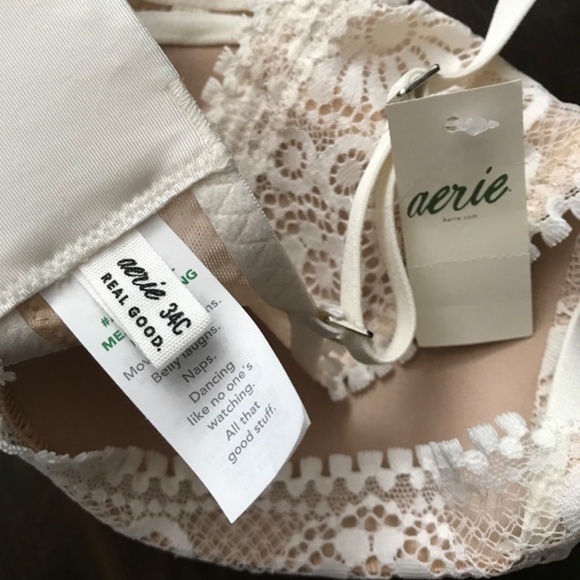 NWT Aerie Boho Real Power Plunge Push Up Joy Lace Trim Bra 34C Cream Flower - Picture 7 of 10